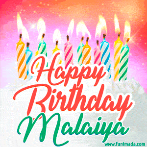 Happy Birthday GIF for Malaiya with Birthday Cake and Lit Candles