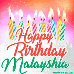 Happy Birthday GIF for Malayshia with Birthday Cake and Lit Candles