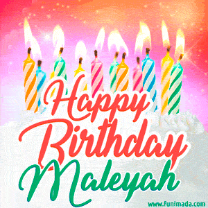 Happy Birthday GIF for Maleyah with Birthday Cake and Lit Candles
