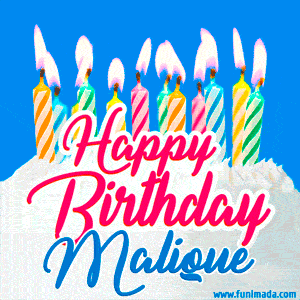 Happy Birthday GIF for Malique with Birthday Cake and Lit Candles