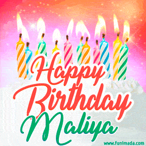 Happy Birthday GIF for Maliya with Birthday Cake and Lit Candles