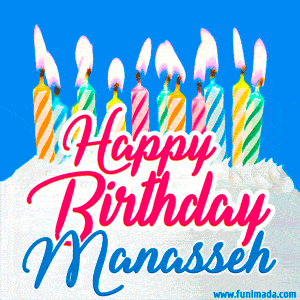 Happy Birthday GIF for Manasseh with Birthday Cake and Lit Candles