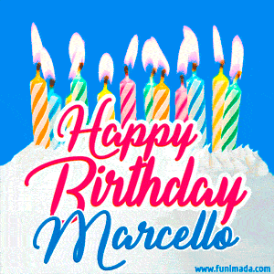 Happy Birthday GIF for Marcello with Birthday Cake and Lit Candles