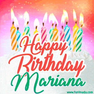 Happy Birthday GIF for Mariana with Birthday Cake and Lit Candles
