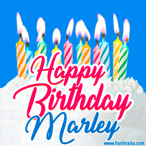 Happy Birthday GIF for Marley with Birthday Cake and Lit Candles