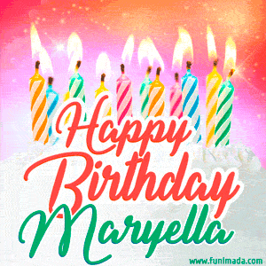 Happy Birthday GIF for Maryella with Birthday Cake and Lit Candles