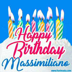 Happy Birthday GIF for Massimiliano with Birthday Cake and Lit Candles