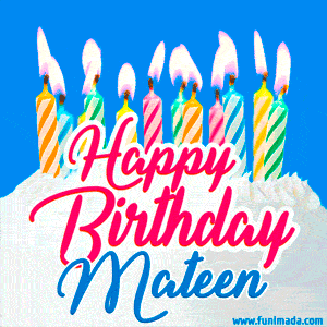 Happy Birthday GIF for Mateen with Birthday Cake and Lit Candles