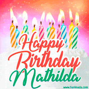 Happy Birthday GIF for Mathilda with Birthday Cake and Lit Candles