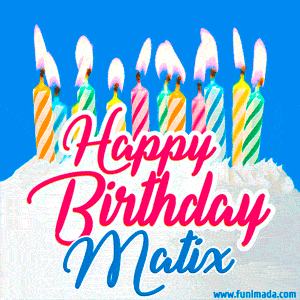 Happy Birthday GIF for Matix with Birthday Cake and Lit Candles