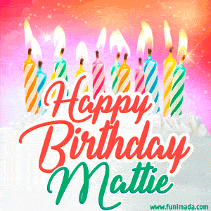 Happy Birthday GIF for Mattie with Birthday Cake and Lit Candles