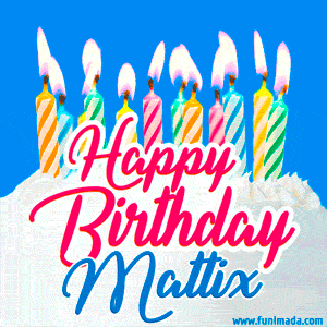 Happy Birthday GIF for Mattix with Birthday Cake and Lit Candles