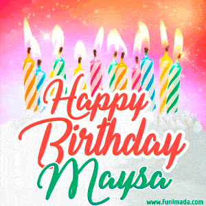 Happy Birthday GIF for Maysa with Birthday Cake and Lit Candles