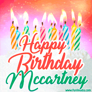 Happy Birthday GIF for Mccartney with Birthday Cake and Lit Candles