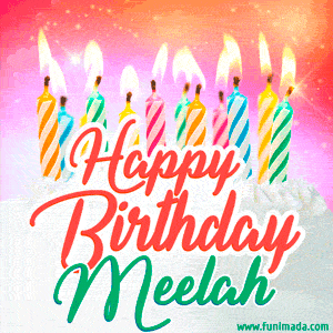 Happy Birthday GIF for Meelah with Birthday Cake and Lit Candles
