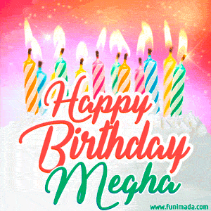 Happy Birthday GIF for Megha with Birthday Cake and Lit Candles