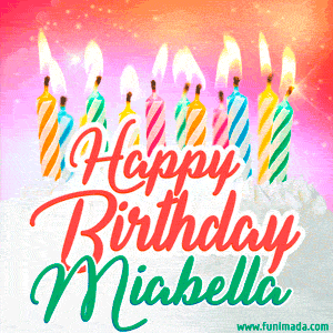 Happy Birthday GIF for Miabella with Birthday Cake and Lit Candles