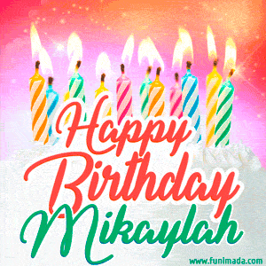 Happy Birthday GIF for Mikaylah with Birthday Cake and Lit Candles