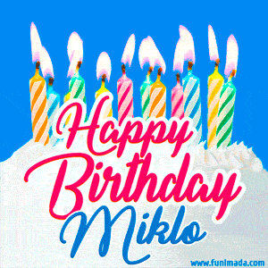 Happy Birthday GIF for Miklo with Birthday Cake and Lit Candles