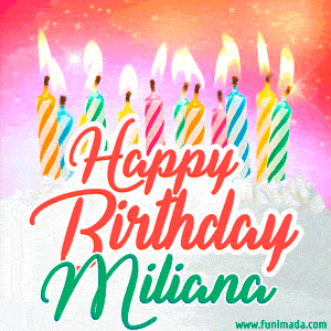 Happy Birthday GIF for Miliana with Birthday Cake and Lit Candles