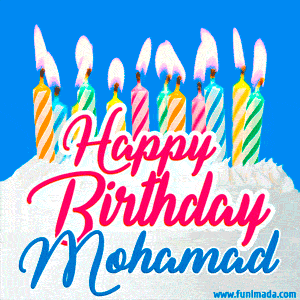 Happy Birthday GIF for Mohamad with Birthday Cake and Lit Candles
