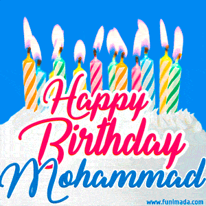 Happy Birthday GIF for Mohammad with Birthday Cake and Lit Candles