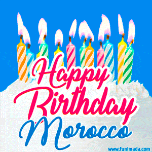 Happy Birthday GIF for Morocco with Birthday Cake and Lit Candles
