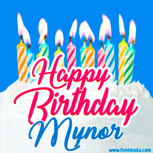 Happy Birthday GIF for Mynor with Birthday Cake and Lit Candles