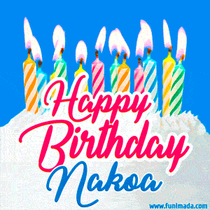 Happy Birthday GIF for Nakoa with Birthday Cake and Lit Candles