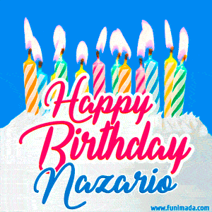 Happy Birthday GIF for Nazario with Birthday Cake and Lit Candles