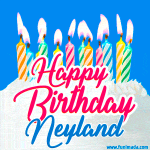 Happy Birthday GIF for Neyland with Birthday Cake and Lit Candles