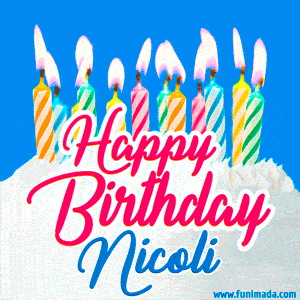 Happy Birthday GIF for Nicoli with Birthday Cake and Lit Candles