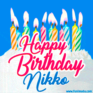 Happy Birthday GIF for Nikko with Birthday Cake and Lit Candles