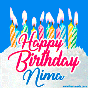 Happy Birthday GIF for Nima with Birthday Cake and Lit Candles