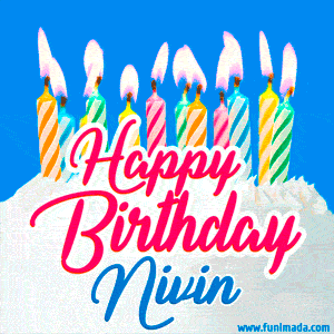 Happy Birthday GIF for Nivin with Birthday Cake and Lit Candles