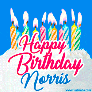Happy Birthday GIF for Norris with Birthday Cake and Lit Candles