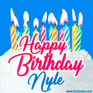 Happy Birthday GIF for Nyle with Birthday Cake and Lit Candles