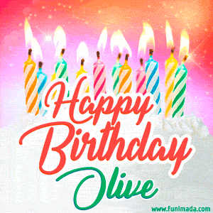 Happy Birthday GIF for Olive with Birthday Cake and Lit Candles