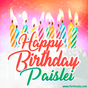 Happy Birthday GIF for Paislei with Birthday Cake and Lit Candles