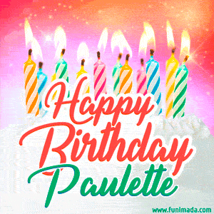Happy Birthday GIF for Paulette with Birthday Cake and Lit Candles