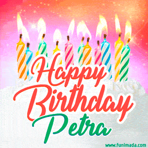 Happy Birthday GIF for Petra with Birthday Cake and Lit Candles