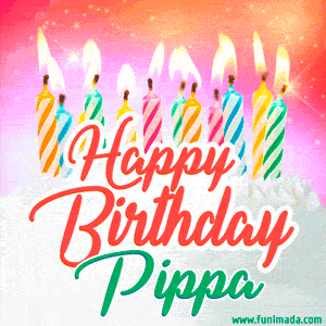Happy Birthday GIF for Pippa with Birthday Cake and Lit Candles