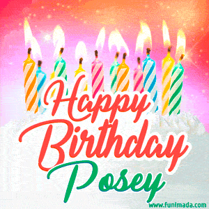 Happy Birthday GIF for Posey with Birthday Cake and Lit Candles
