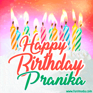 Happy Birthday GIF for Pranika with Birthday Cake and Lit Candles