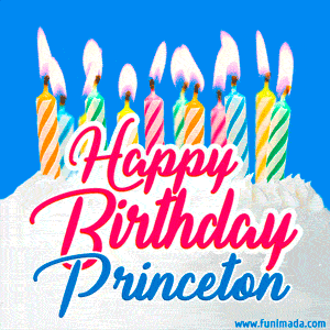 Happy Birthday GIF for Princeton with Birthday Cake and Lit Candles