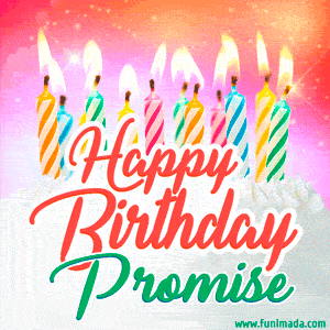 Happy Birthday GIF for Promise with Birthday Cake and Lit Candles
