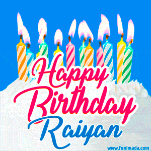 Happy Birthday GIF for Raiyan with Birthday Cake and Lit Candles