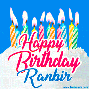Happy Birthday GIF for Ranbir with Birthday Cake and Lit Candles