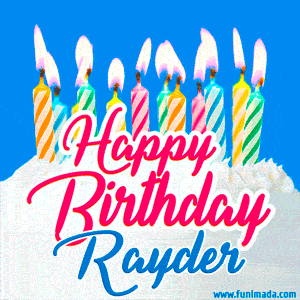 Happy Birthday GIF for Rayder with Birthday Cake and Lit Candles