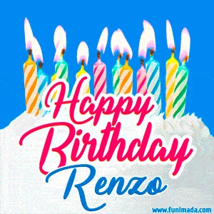 Happy Birthday GIF for Renzo with Birthday Cake and Lit Candles